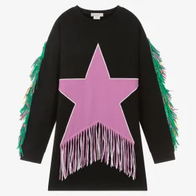 Teen Girls Black Fringed Star Dress