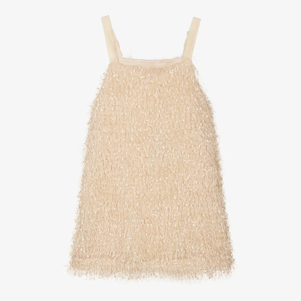 Teen Girls Ivory Fringed Dress