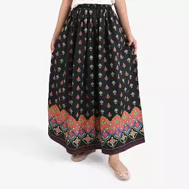 Teens Girls Cotton Long Skirt Rung Ja - Black