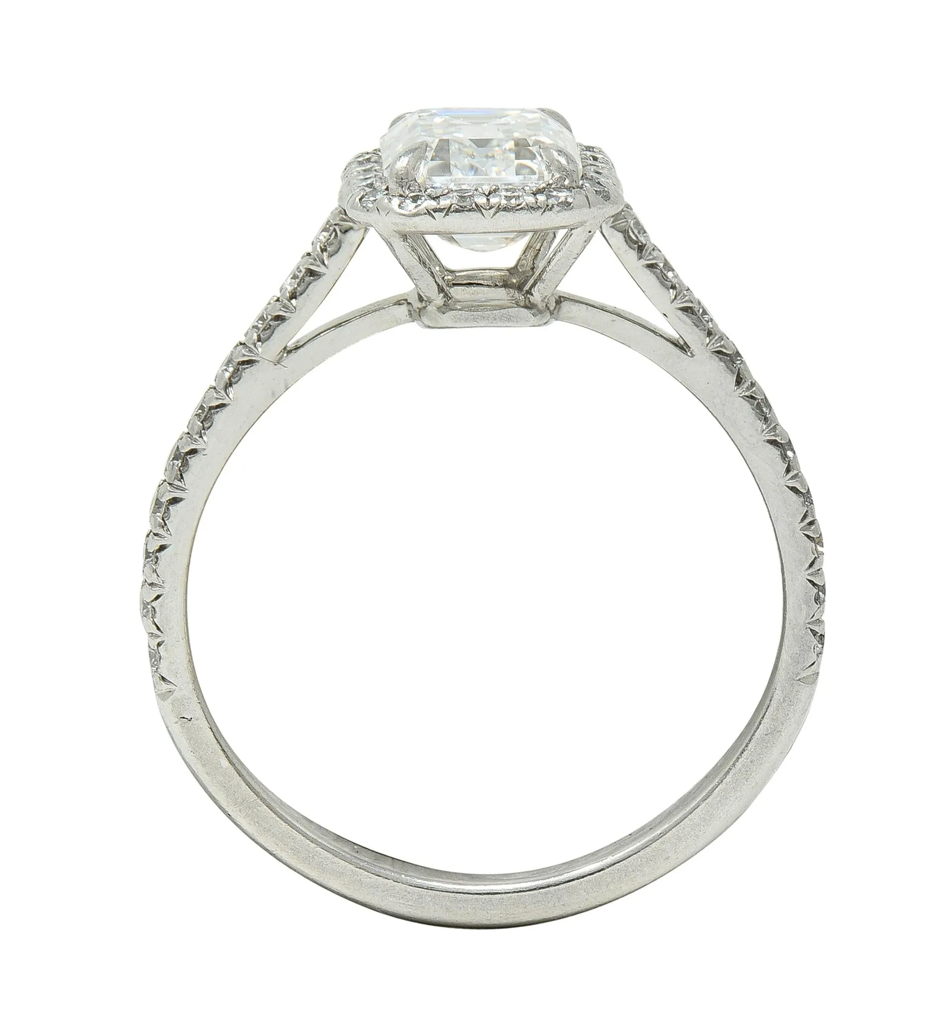 Tiffany & Co. 1.59 CTW Emerald Cut Diamond Platinum Soleste Halo Engagement Ring