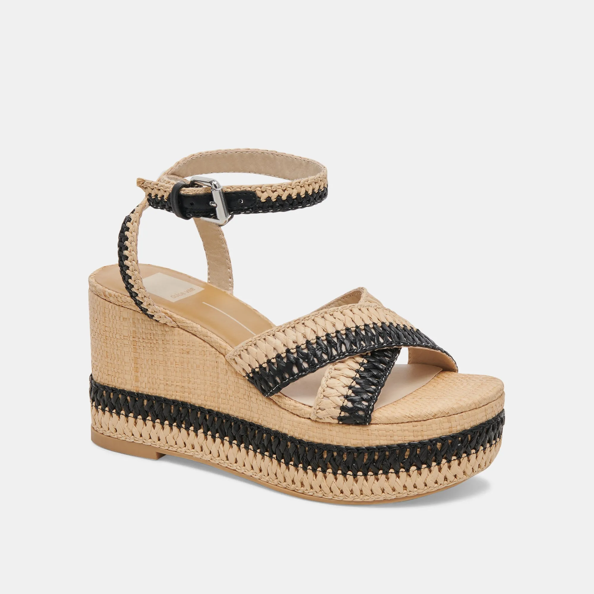 TULANE WEDGES BLACK NATURAL RAFFIA