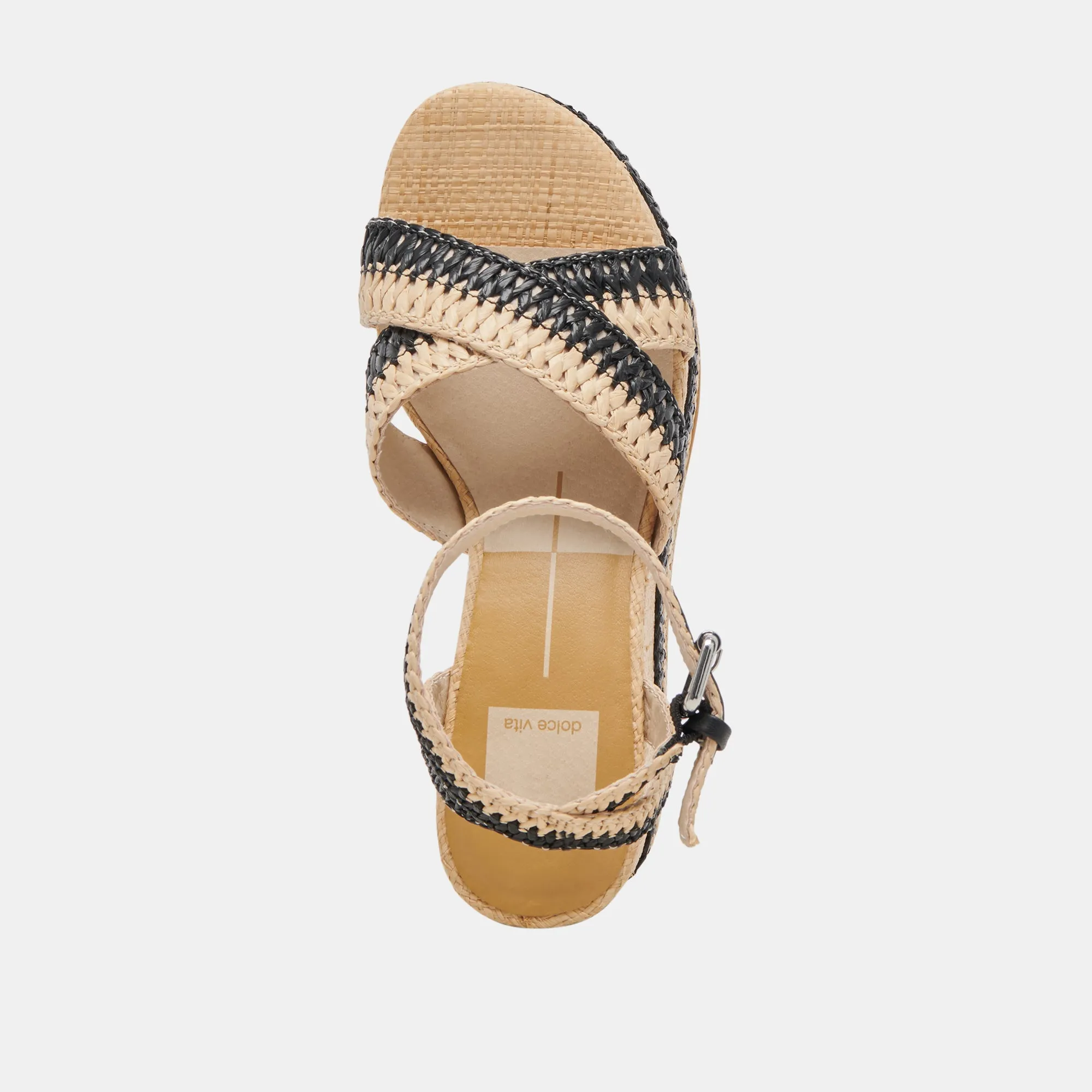 TULANE WEDGES BLACK NATURAL RAFFIA