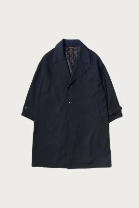 Twill Aging-Wool CAVALIER Coat - Indigo