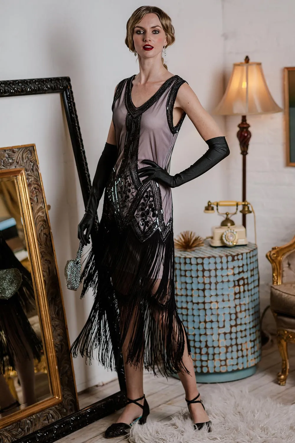 [US Warehouse] 1920s Beaded Fringed Flapper Dress