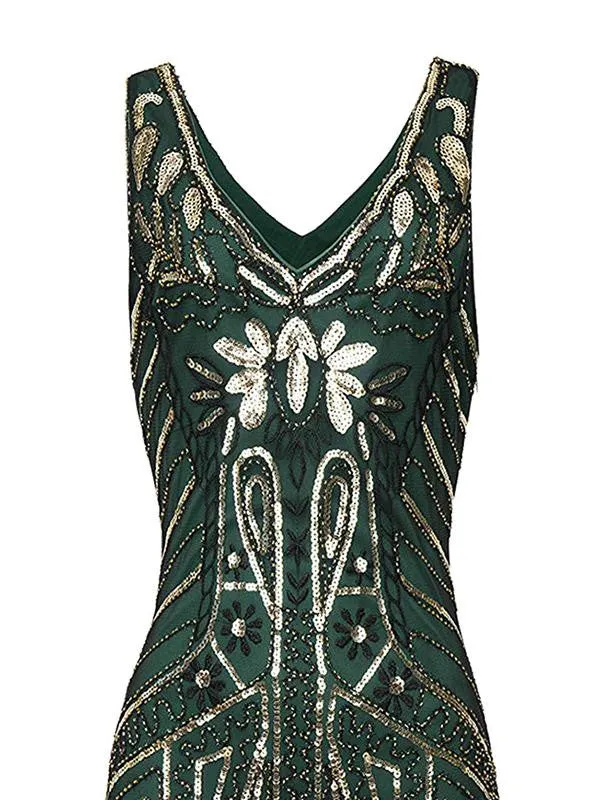 [US Warehouse] Green 1920s Sequin Fringed Flapper Dress