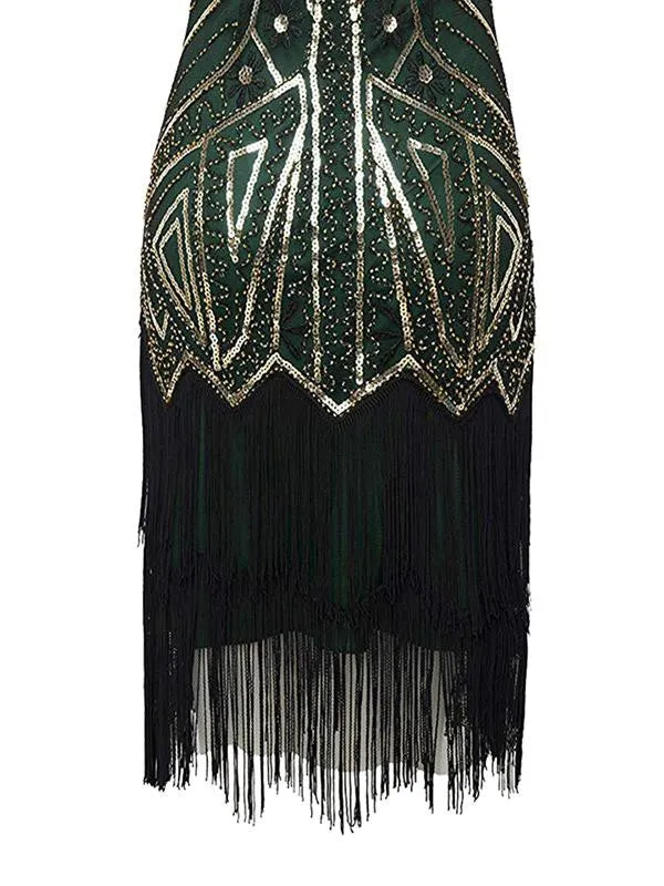 [US Warehouse] Green 1920s Sequin Fringed Flapper Dress