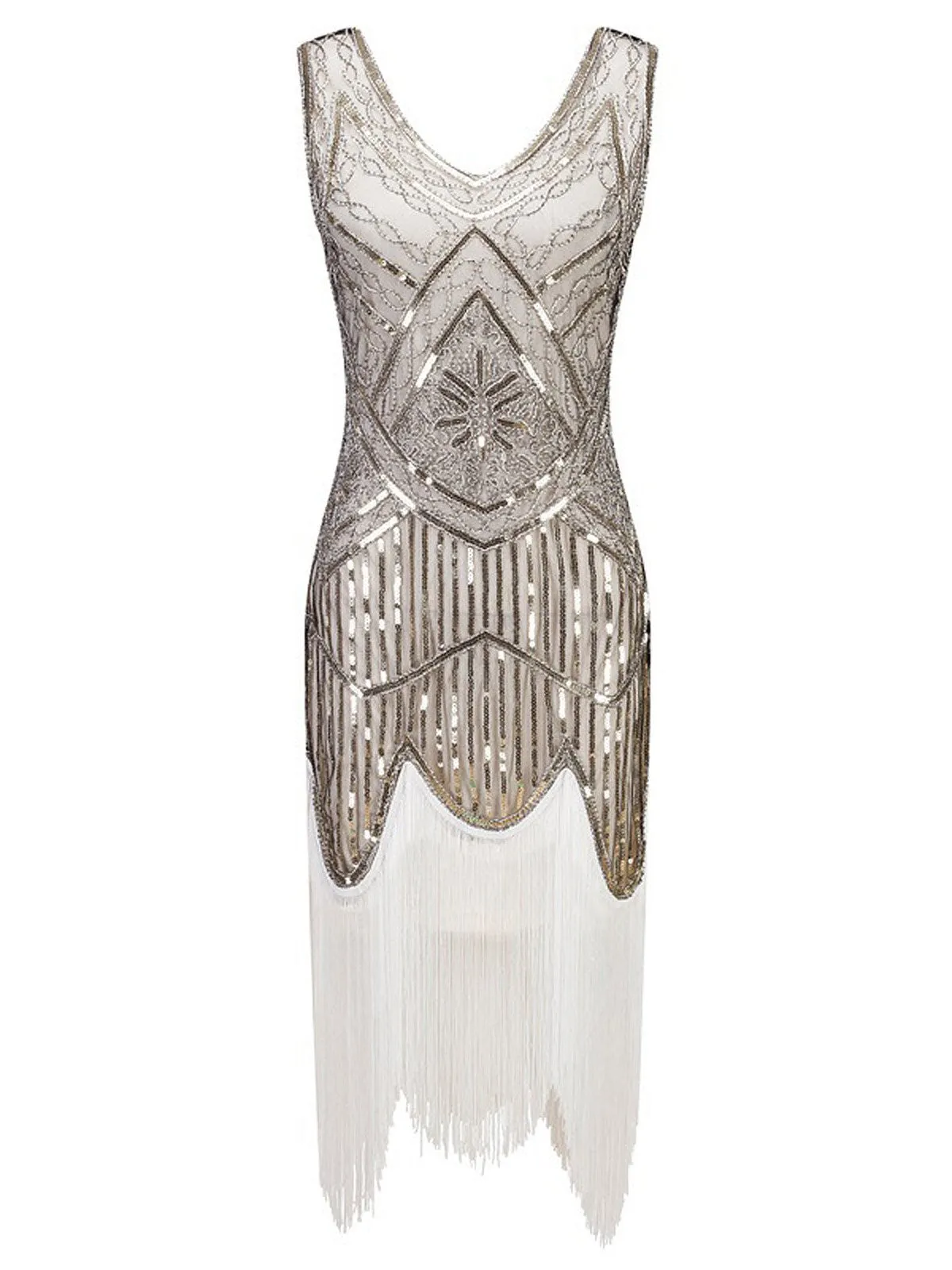 [US Warehouse] White 1920s Fringed Flapper Dress