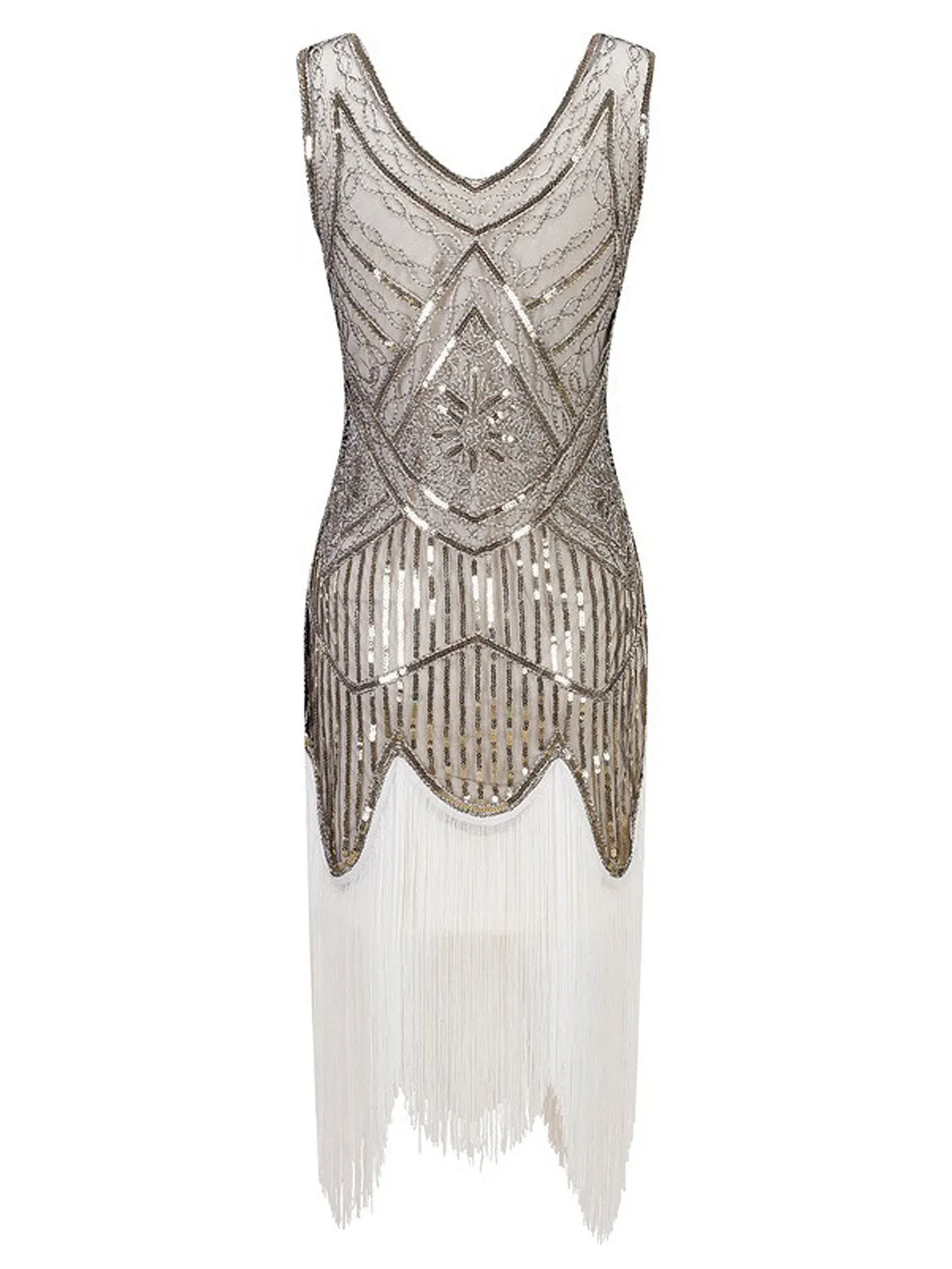 [US Warehouse] White 1920s Fringed Flapper Dress