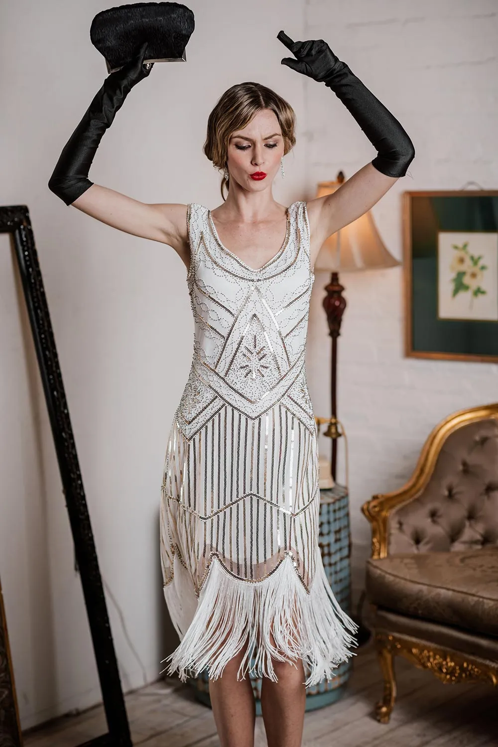 [US Warehouse] White 1920s Fringed Flapper Dress