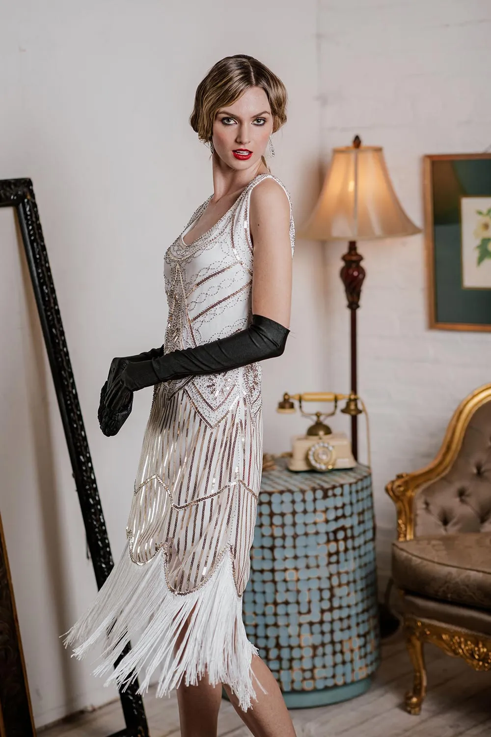 [US Warehouse] White 1920s Fringed Flapper Dress