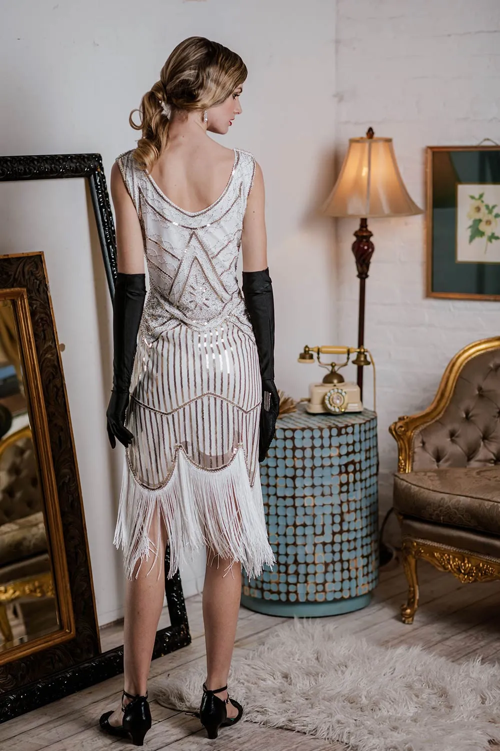 [US Warehouse] White 1920s Fringed Flapper Dress