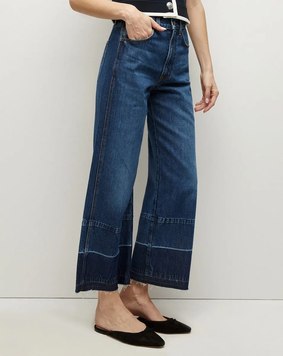 Veronica Beard Taylor Cropped High Rise Wide Jeans in Bright Blue