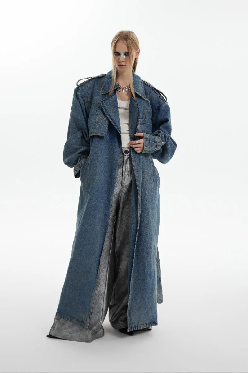 Washed Double-Breasted Denim Coat