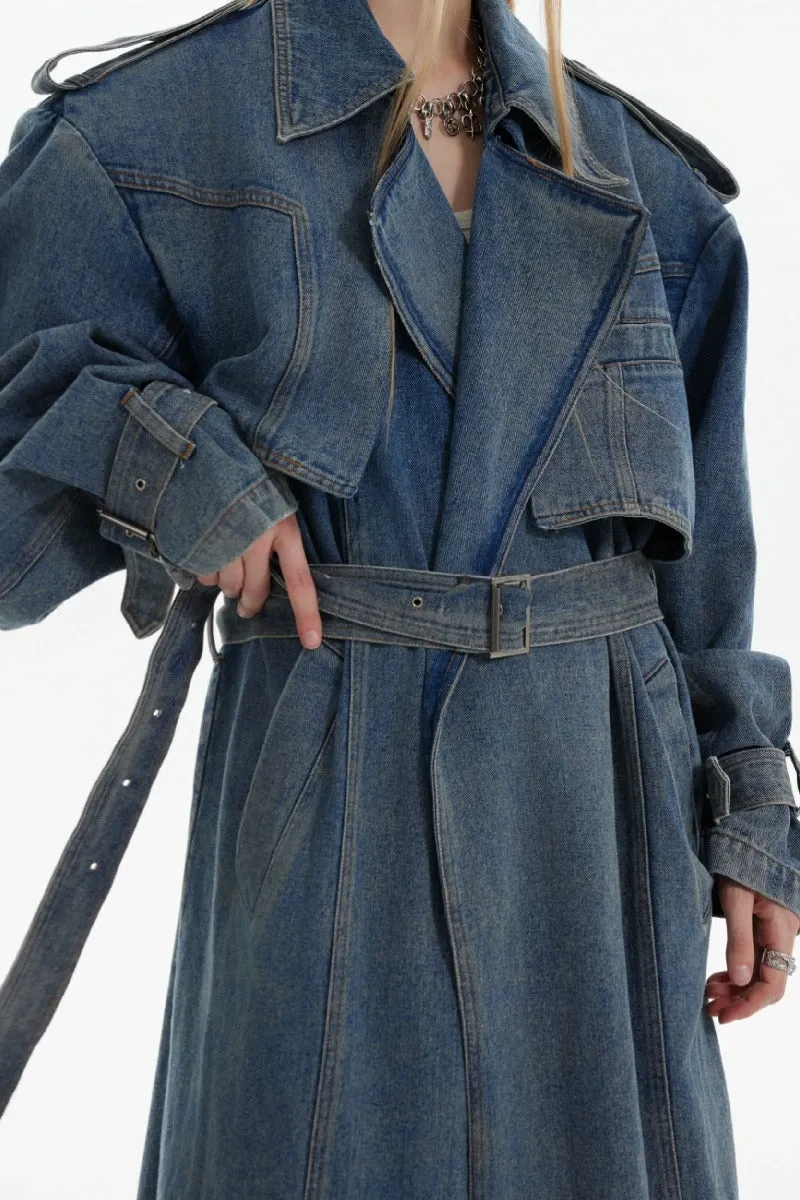 Washed Double-Breasted Denim Coat