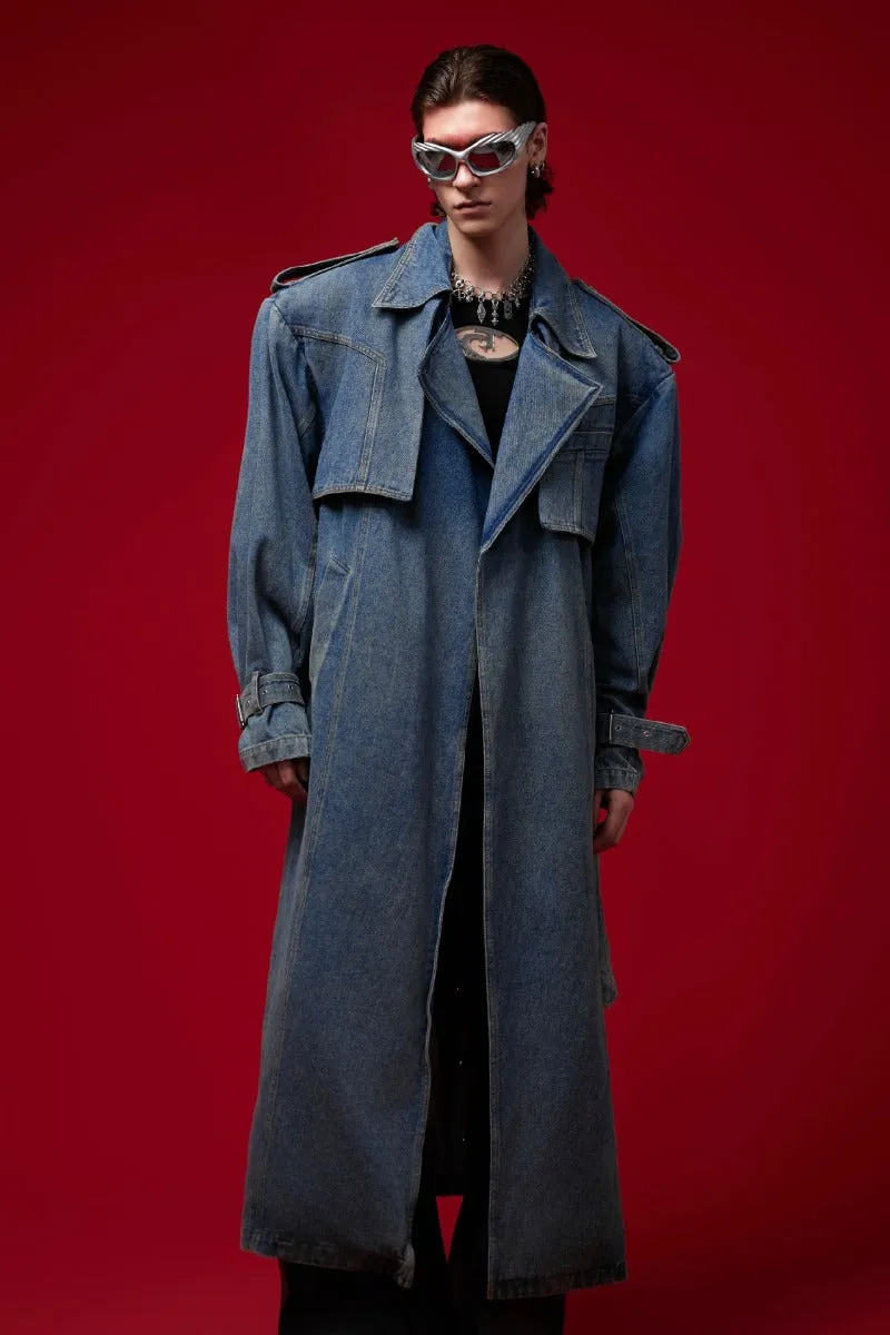 Washed Double-Breasted Denim Coat