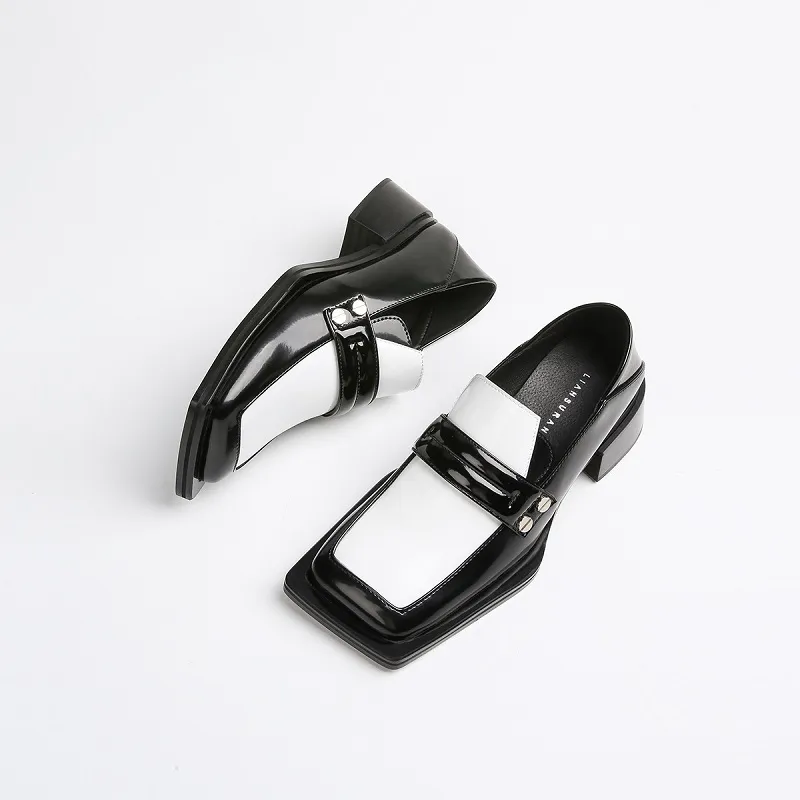 Women Black and White Loafers 