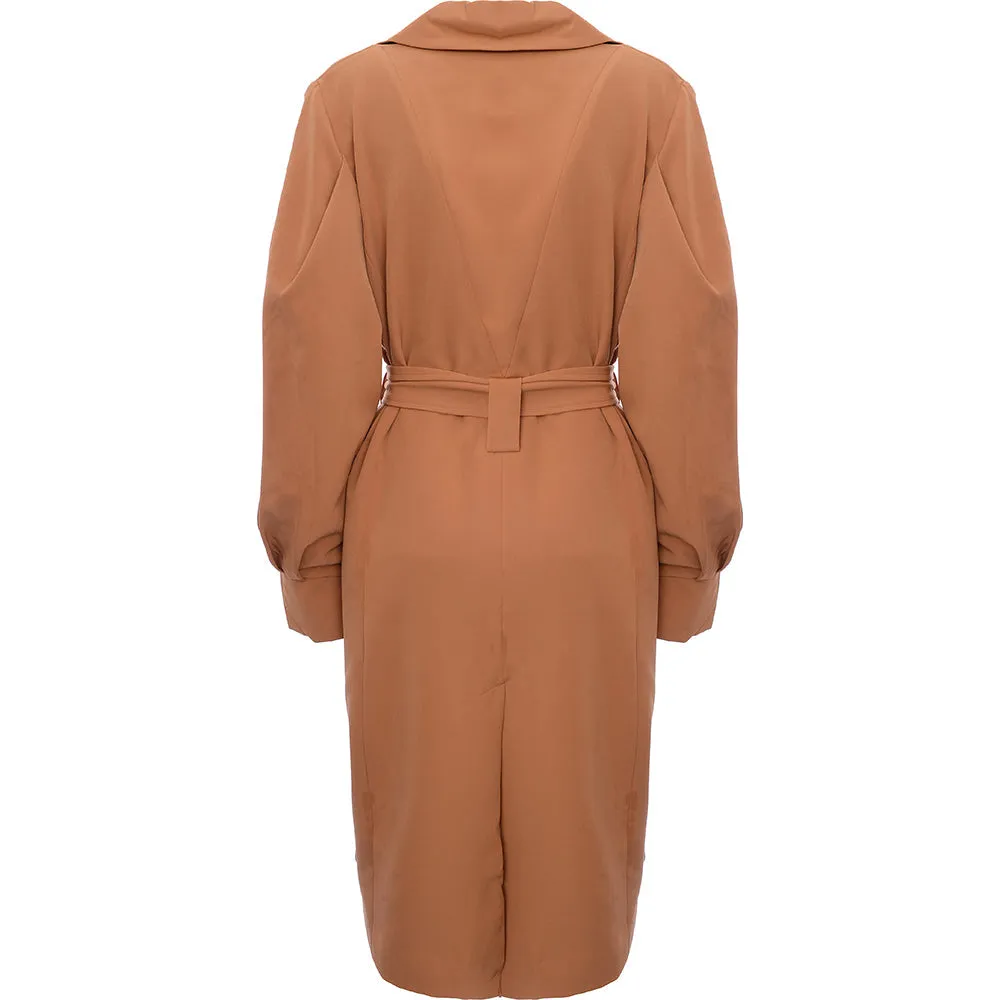 Y.A.S Women's Orange Formal Coat with Tie Waist and Voluminous Detail