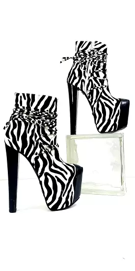 Zebra Print Chunky High Heel AnkleBoots